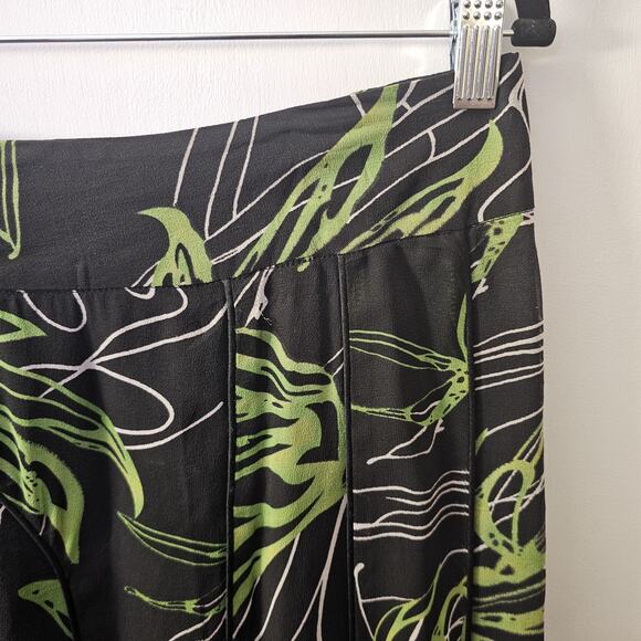 MANYUS Green Tropical Silk Skirt Size M Flare Flowy Midi Lined Soft Alt Goth - Picture 3 of 8